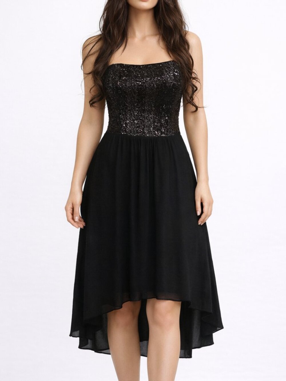 Ella Moss Anita Black Sequin Strapless High Low Dress NWT Size L